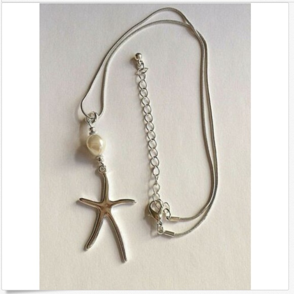 Silver Pearl Starfish Necklace 16-19" Sea Life Island Freshwater White Plated - Picture 5 of 8